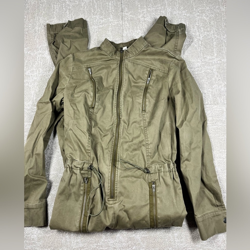 Athleta Utility Green Long Sleeve Zipper Jump Suite Womens Size 6